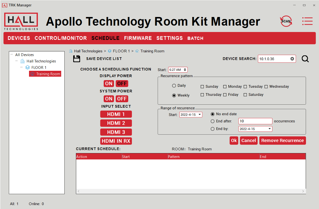 Apollo TRK1 control 